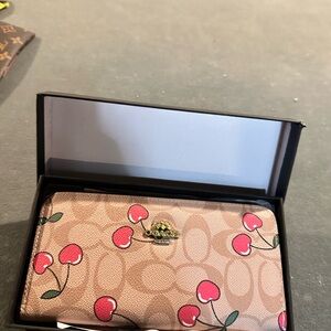 Cherry Patterned Wallet in Pink and Tan